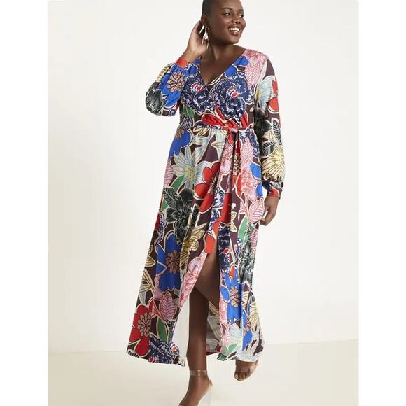 Eloquii Dresses & Skirts - ELOQUII Women's Plus Size Floral Wrap Maxi Dress V-Neck Long Sleeve Size 26